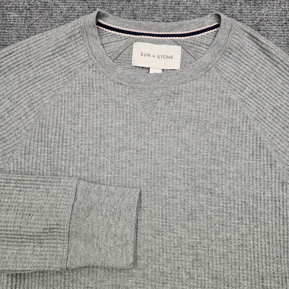 Sun + Stone Thermal Shirt Mens Long Sleeve Waffle Knit‎ Crewneck Gray Small